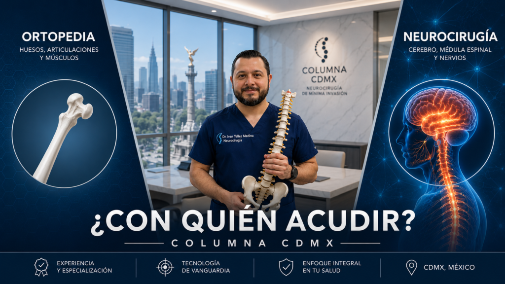 Dr. Iván Téllez explicando la diferencia entre neurocirugía y traumatología para el tratamiento de la columna en la Ciudad de México