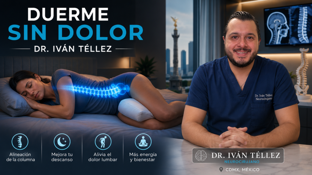 El Dr. Iván Téllez explicando las mejores posturas para dormir y proteger la columna vertebral en la CDMX